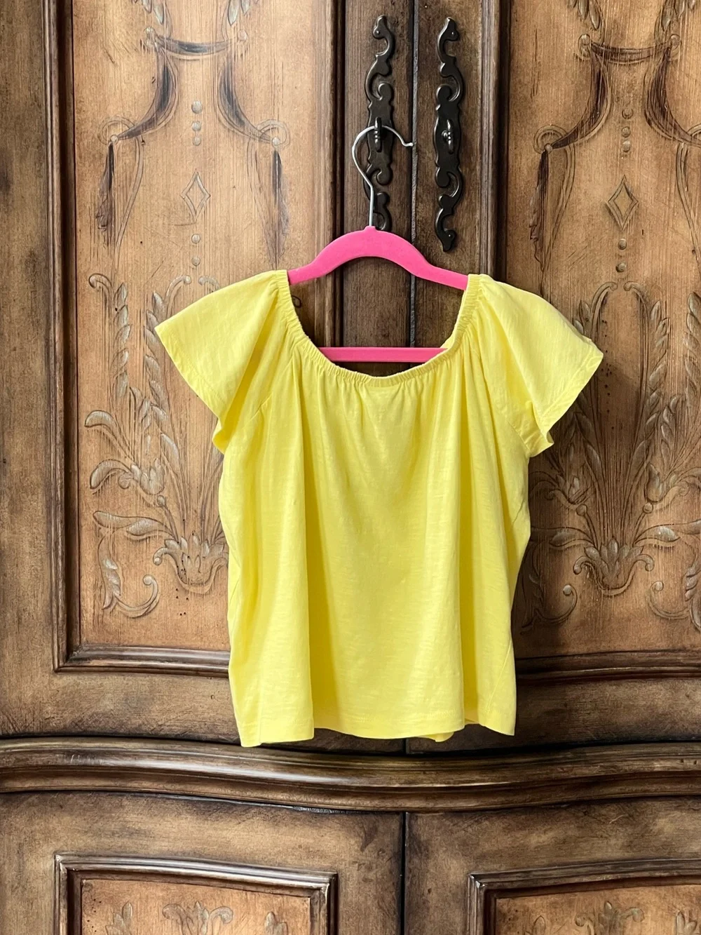 Zara Girls NWT Yellow Cotton Ruffle Flutter Sleeve Top On/Off Shoulder Sz 9